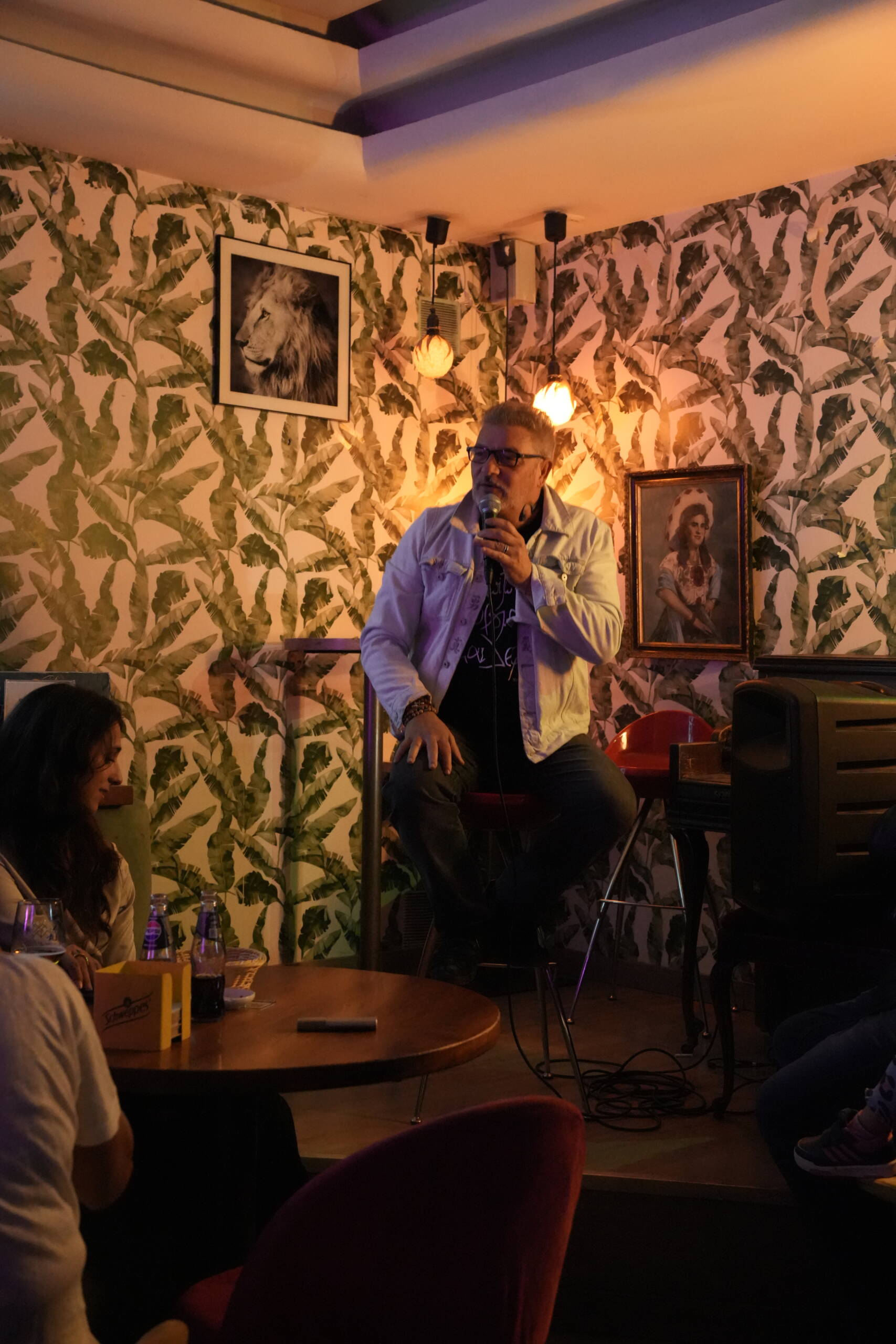 One of MCF's international comedians on stage in Madrid
